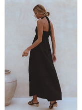 Load image into Gallery viewer, Black Linen Halter Keyhole Maxi Dress