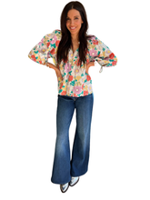 Load image into Gallery viewer, Groovy Floral Balloon Sleeve Cotton Blouse