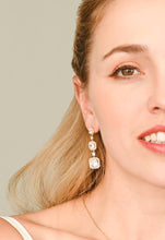 Load image into Gallery viewer, Forever Triple Cushion-Cut CZ Gold Drop Earrings