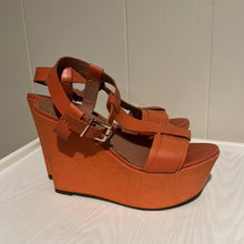 Load image into Gallery viewer, Madison Harding Canvas & Leather T-Strap Wedges