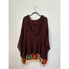 Load image into Gallery viewer, Judith March Brown Granny Square Hem Crochet Poncho - Free Size