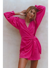 Load image into Gallery viewer, Hot Pink Linen Wrap Dress