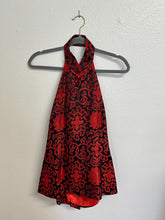 Load image into Gallery viewer, LanVie Silk Blend Brocade Halter Top - Red & Black - XL