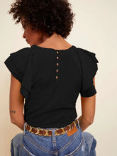 Load image into Gallery viewer, Ruffle Sleeve Raglan Tank - Black
