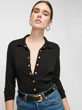 Load image into Gallery viewer, Black Snap Front Collared Shirt