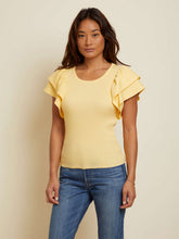 Load image into Gallery viewer, Yellow Ribbed Ruffle Sleeve Irina Flirty Tee