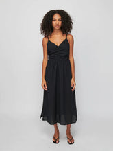 Load image into Gallery viewer, Black Swiss Dot Cotton Side Ties Midi Dress