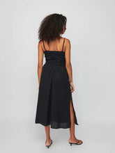Load image into Gallery viewer, Black Swiss Dot Cotton Side Ties Midi Dress