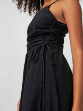 Load image into Gallery viewer, Black Swiss Dot Cotton Side Ties Midi Dress