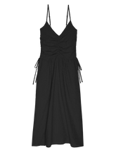 Load image into Gallery viewer, Black Swiss Dot Cotton Side Ties Midi Dress