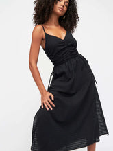 Load image into Gallery viewer, Black Swiss Dot Cotton Side Ties Midi Dress