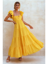 Load image into Gallery viewer, Yellow Linen Square Neck Maxi Dress