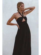 Load image into Gallery viewer, Black Linen Halter Keyhole Maxi Dress
