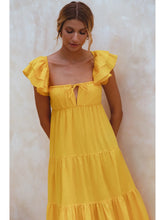 Load image into Gallery viewer, Yellow Linen Square Neck Maxi Dress