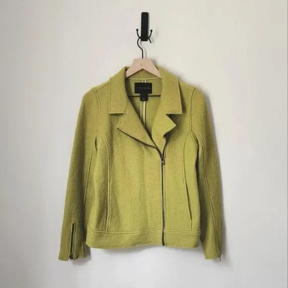 Tahari Chartreuse Boiled Wool Moto Jacket Small Oak Sparrow Boutique