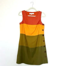 Load image into Gallery viewer, Trina Turk Orange, Yellow, Green Color Block Dress Wood Buttons - Size 2