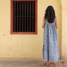 Load image into Gallery viewer, Cotton Block Print Dress in Blue & Yellow