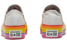 Load image into Gallery viewer, White Low Top Converse With Rainbow Platform- 9