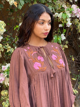 Load image into Gallery viewer, Hand Embroidered Cotton Gauze Dress (Kashiti: Tobacco)