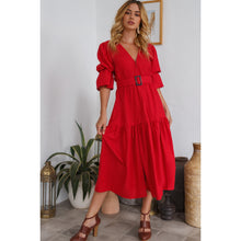 Load image into Gallery viewer, Red Peony Midi Linen Dress