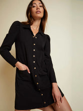 Load image into Gallery viewer, Brooks Retro Snap Front Long Sleeve Dress- Black