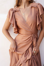 Load image into Gallery viewer, Carmen Dress in Brown Gold