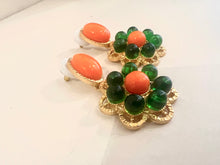 Load image into Gallery viewer, Catwalk Jon Gold Orange and Green Flower Earrings