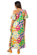 Load image into Gallery viewer, Bright Floral Patchwork Asymmetrical Neck Maxi Dress