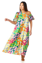 Load image into Gallery viewer, Bright Floral Patchwork Asymmetrical Neck Maxi Dress