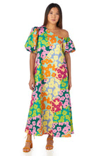 Load image into Gallery viewer, Bright Floral Patchwork Asymmetrical Neck Maxi Dress