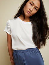 Load image into Gallery viewer, White Sateen Boxy Crew Neck Tee