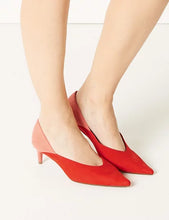 Load image into Gallery viewer, M&S Red + Pink Color Block Kitten Heels- 8.5