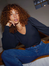 Load image into Gallery viewer, Tabitha Full Sleeve Deep V-Neck Tee - Navy