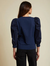 Load image into Gallery viewer, Tori Asymmetric Neck 3/4 Puff Sleeve Tee - Navy