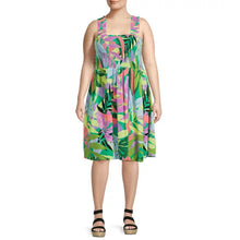 Load image into Gallery viewer, Terra & Sky Tropical Smocked Sleeveless Dress- 0X