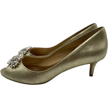 Load image into Gallery viewer, Badgley Mischka Gold Rhinestone Peep Toe - 6.5