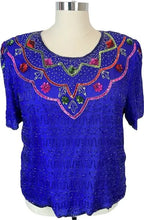 Load image into Gallery viewer, Cervelle Vintage Beaded Royal Blue Top - 1XL