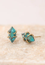 Load image into Gallery viewer, Elevated Faceted Turquiose and Gold Studs
