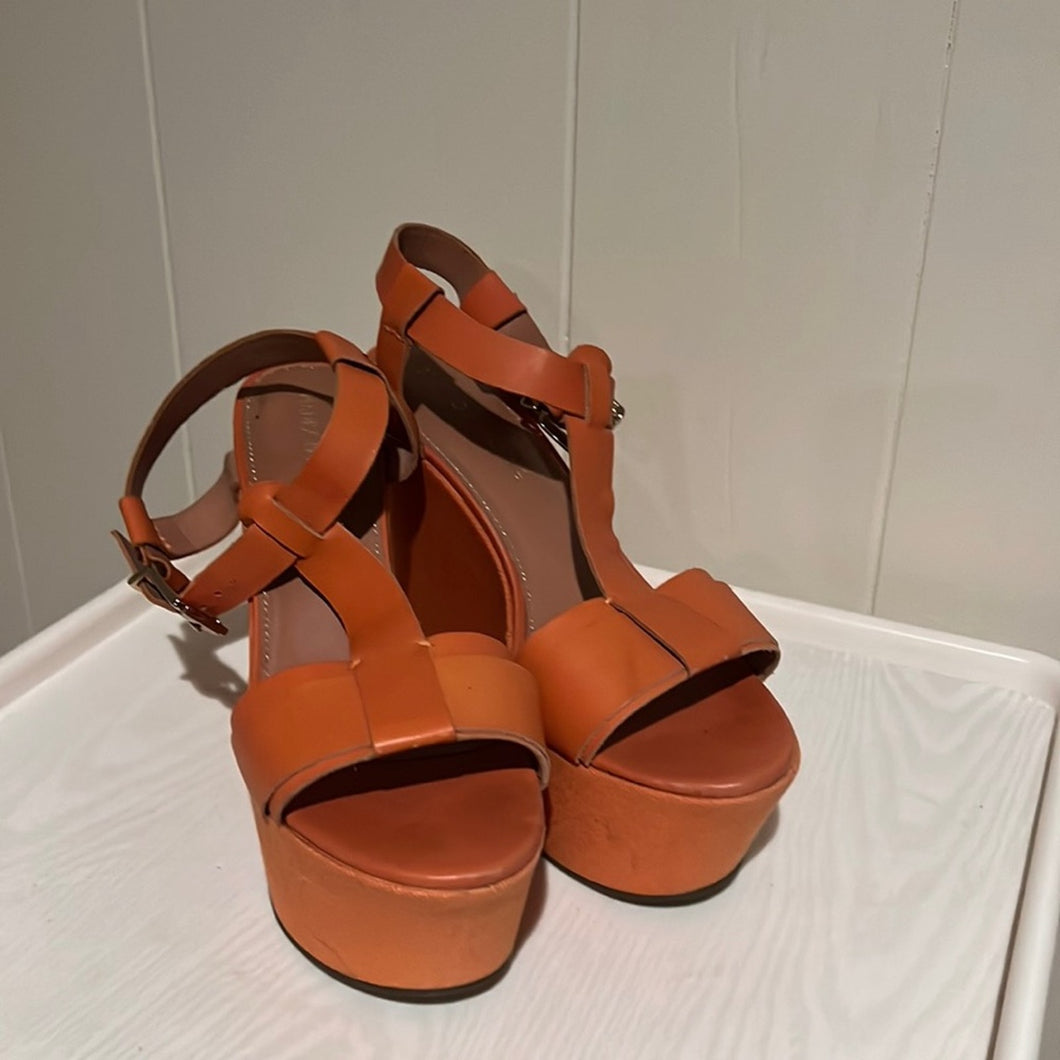 Madison Harding Canvas & Leather T-Strap Wedges