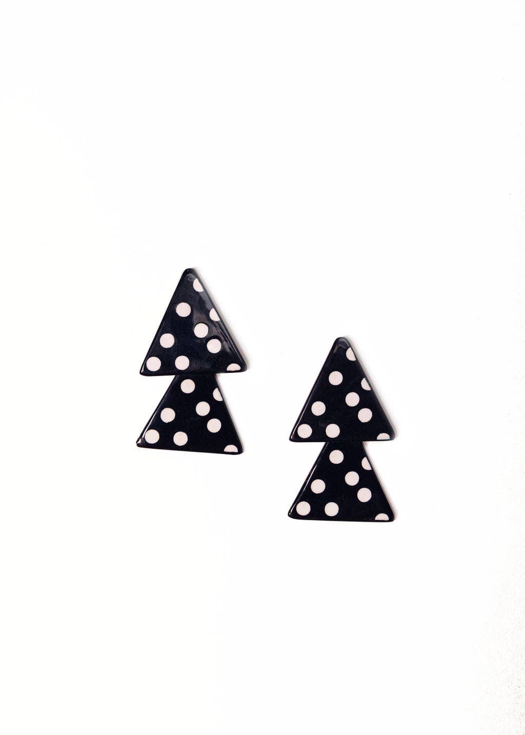 Black and White Polka Dot Triangle Earrings