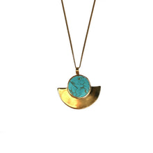 Load image into Gallery viewer, Crescent Turquoise and Brass Necklace
