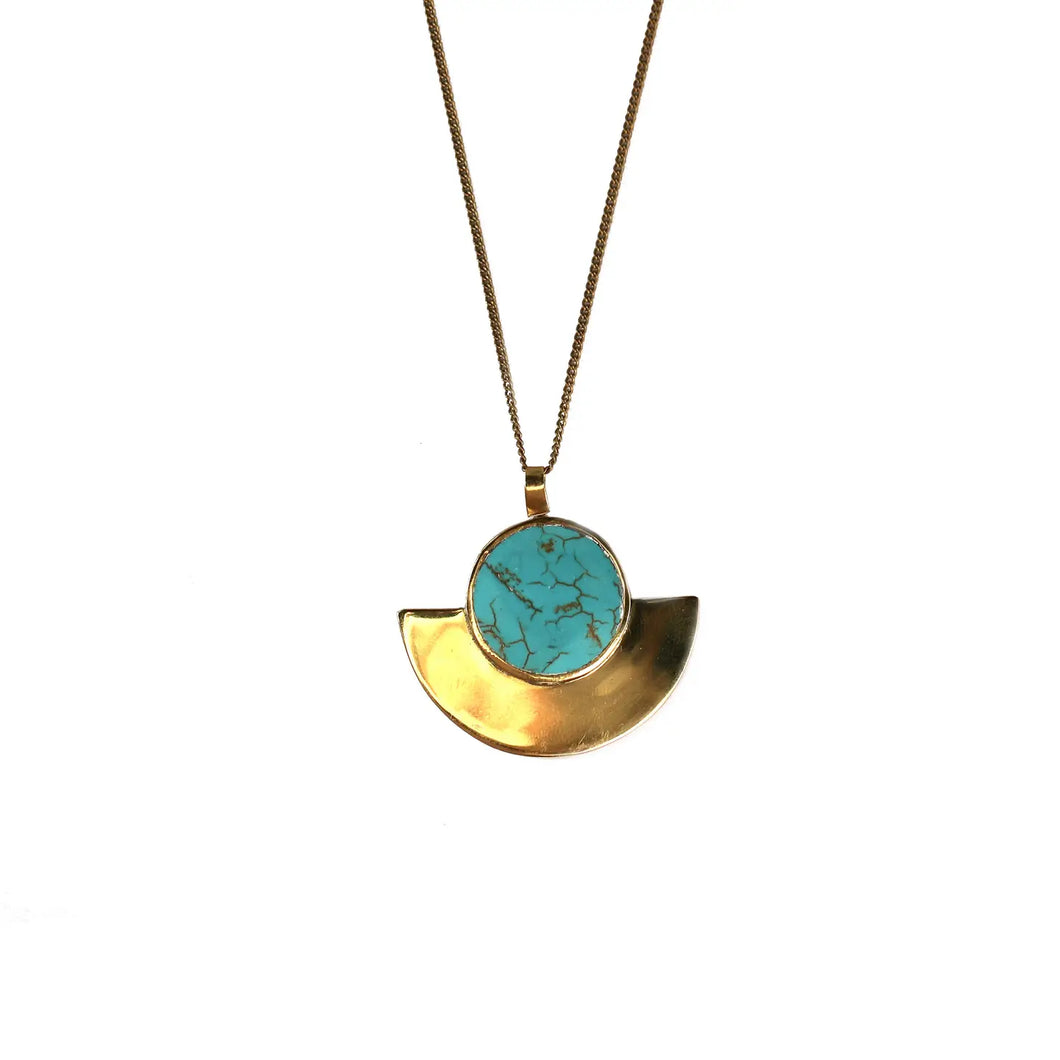 Crescent Turquoise and Brass Necklace