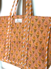 Load image into Gallery viewer, Reversible Quilted Block Printed Cotton Tote Bag
