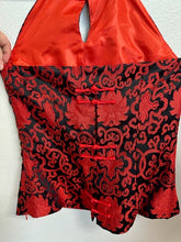 Load image into Gallery viewer, LanVie Silk Blend Brocade Halter Top - Red &amp; Black - XL
