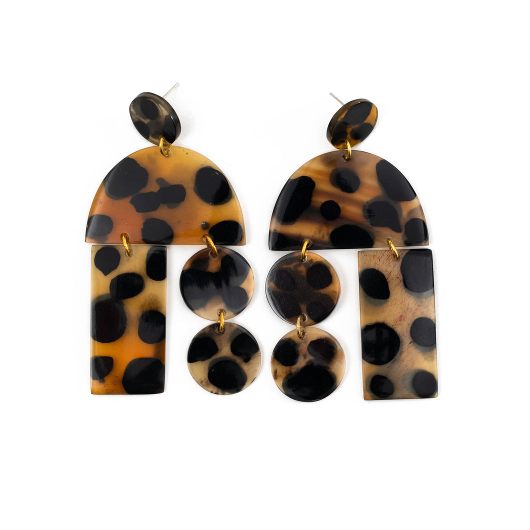 Brown Black Spotted Tortoise Mobile Earrings