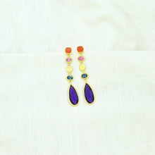 Load image into Gallery viewer, Statement Sequin Long Earring Purple Amethyst &amp; Blue Iolite
