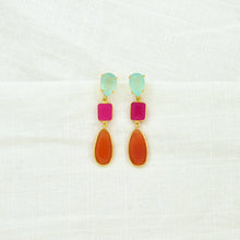 Load image into Gallery viewer, Aqua, Pink, &amp; Carnelian Faceted Drop Earrings
