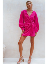 Load image into Gallery viewer, Hot Pink Linen Wrap Dress
