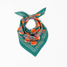 Load image into Gallery viewer, Teal &amp; Orange Print Cotton Bandana
