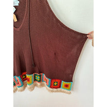 Load image into Gallery viewer, Judith March Brown Granny Square Hem Crochet Poncho - Free Size
